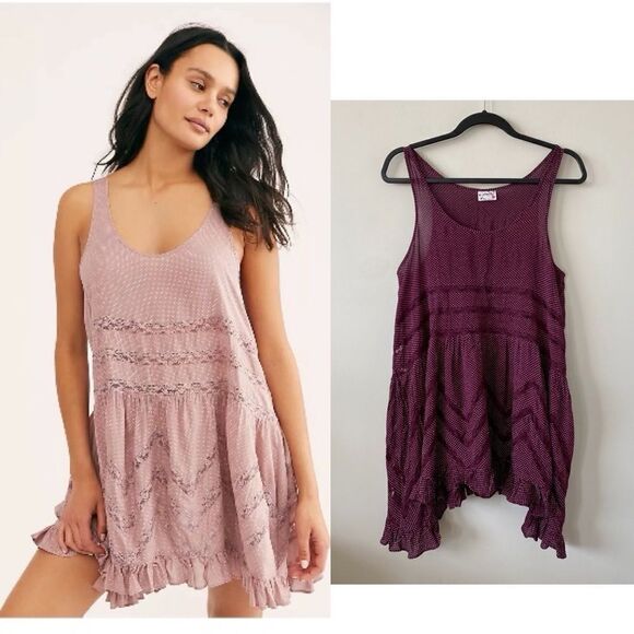 FREE People-Burgundy Polka Dot Sheer Tunic Dress - Picture 1 of 10
